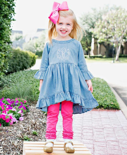 Denim Hi-Low Ruffle Tunic